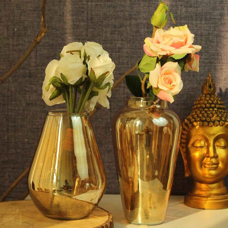 Tied Ribbons Set Of 2 Decorative Glass Vase Without Flowers