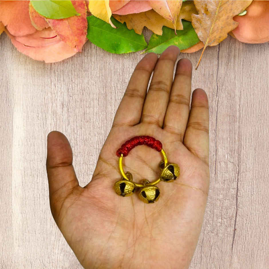 Uapan Brass Ghungroo Kadi Hand Clapping Ring Fingers, Red Pack Of 5 Pair