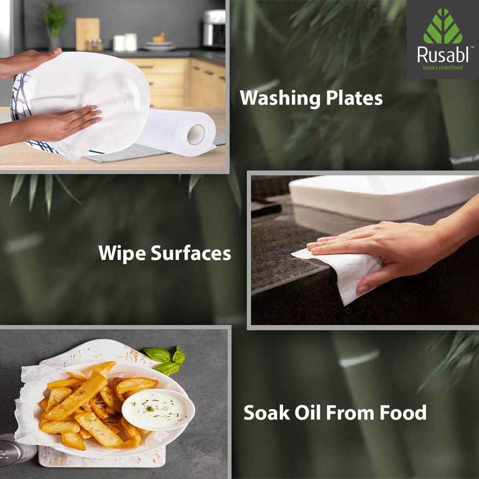 Rusabl Organic Kitchen Towel Roll - 50 Pulls (Reusable, Bamboo Cloth, Biodegradable, For Cleaning)