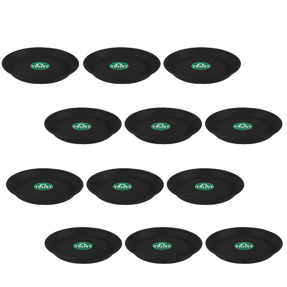 TrustBasket Round Tray for 8 Inch Pot | Durable Plastic Plant Saucer - Black