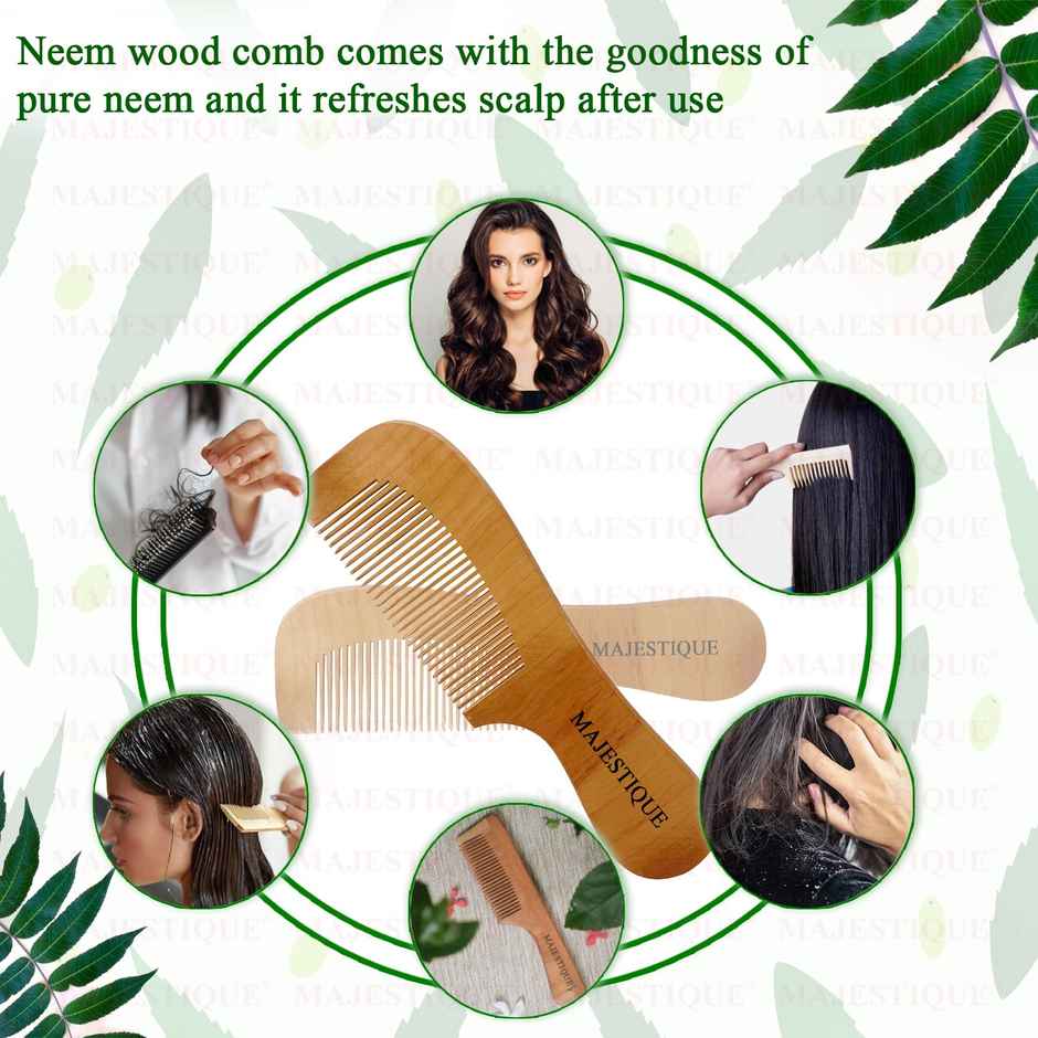 Majestique Men and Women Anti-Static & No Snag Wooden Hair Handle Comb