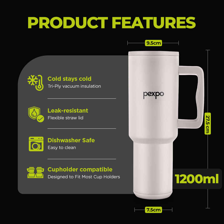 Pexpo Stanzy ISI Certified Double Wall Insulated Stainless Steel Tumbler | Oatmeal | 1.2 L