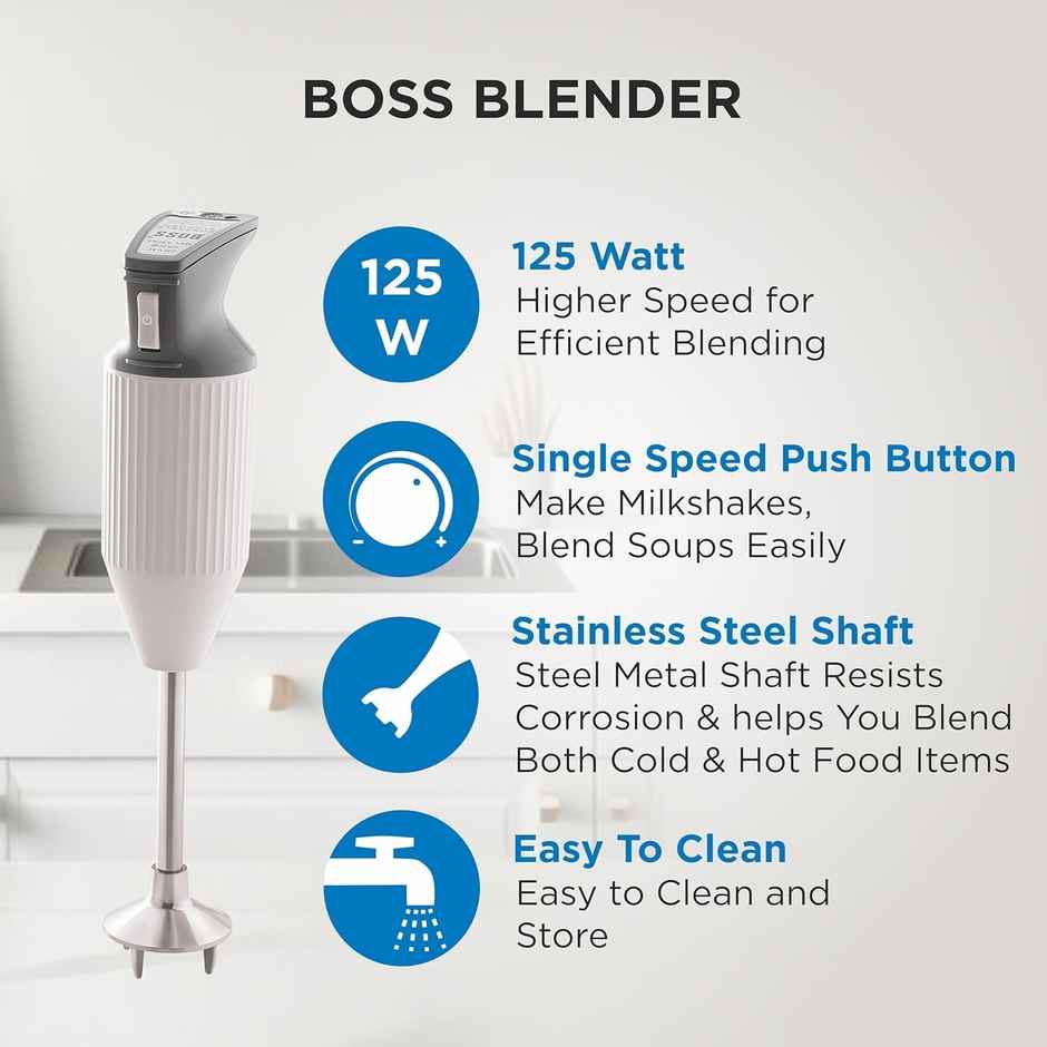 Boss E111 Portable 125 Watt Hand Blender (Grey)