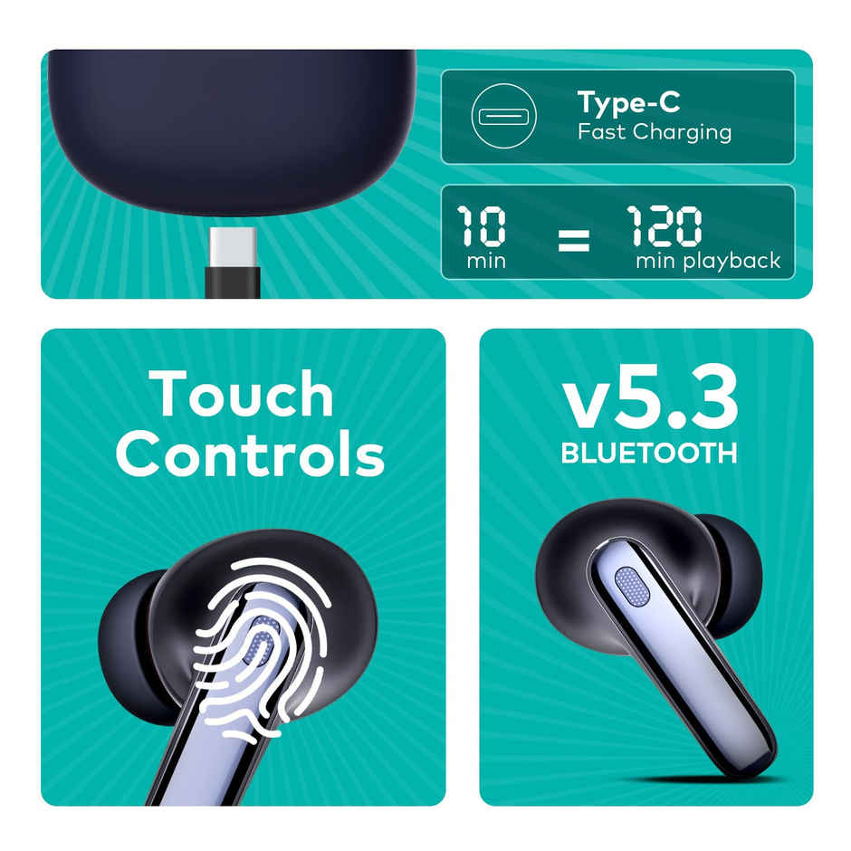 itel T11Pro Earbuds - 360 Super Bass, 42Hr Playback, Quad Mic Noise-Free Calls,(Aurora Blue)