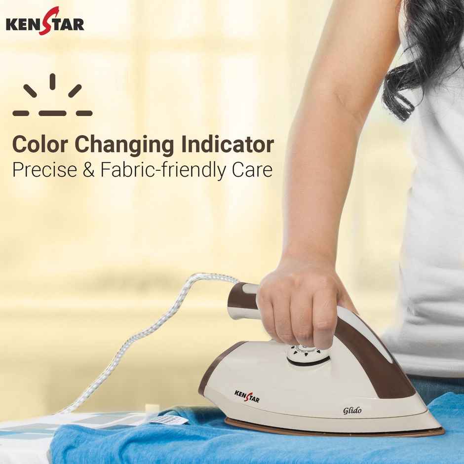 Kenstar Glido 1000 W Dry Iron Quick Heat Up, Anti Bacterial Dual Coated Soleplate-Ivory & Brown