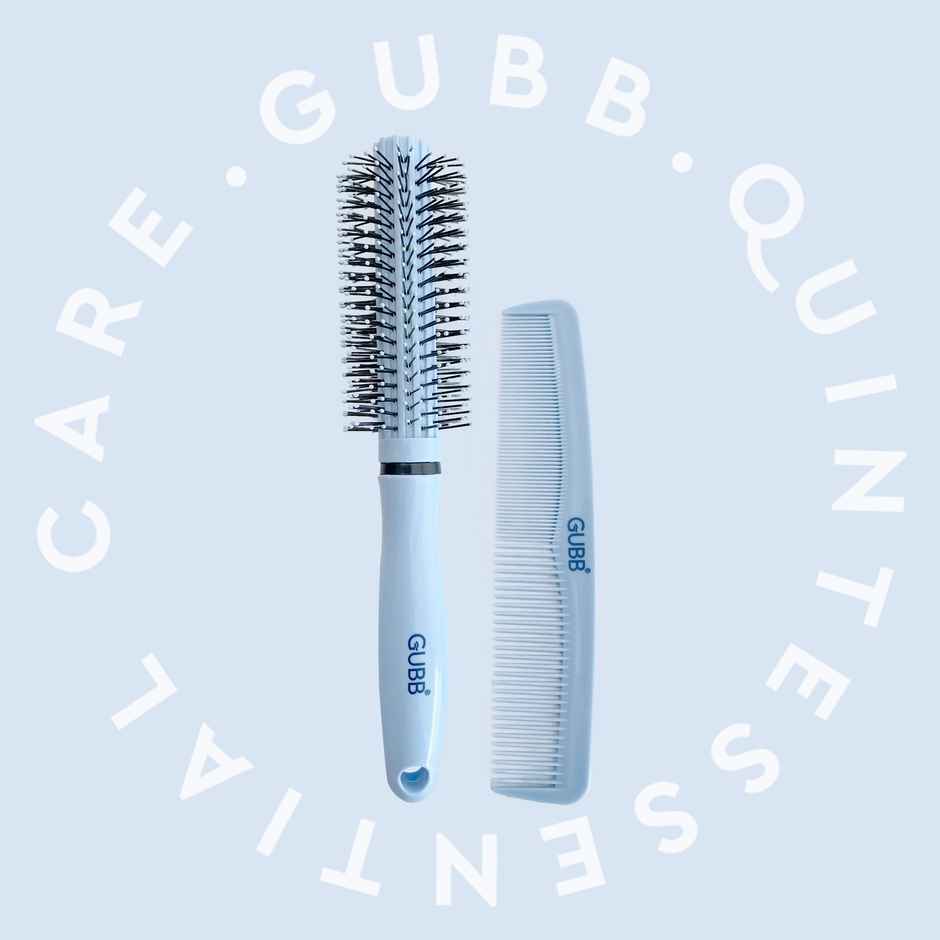 GUBB Grooming Combo Of Round Hair Brush + Hair Comb | Santorini Hues