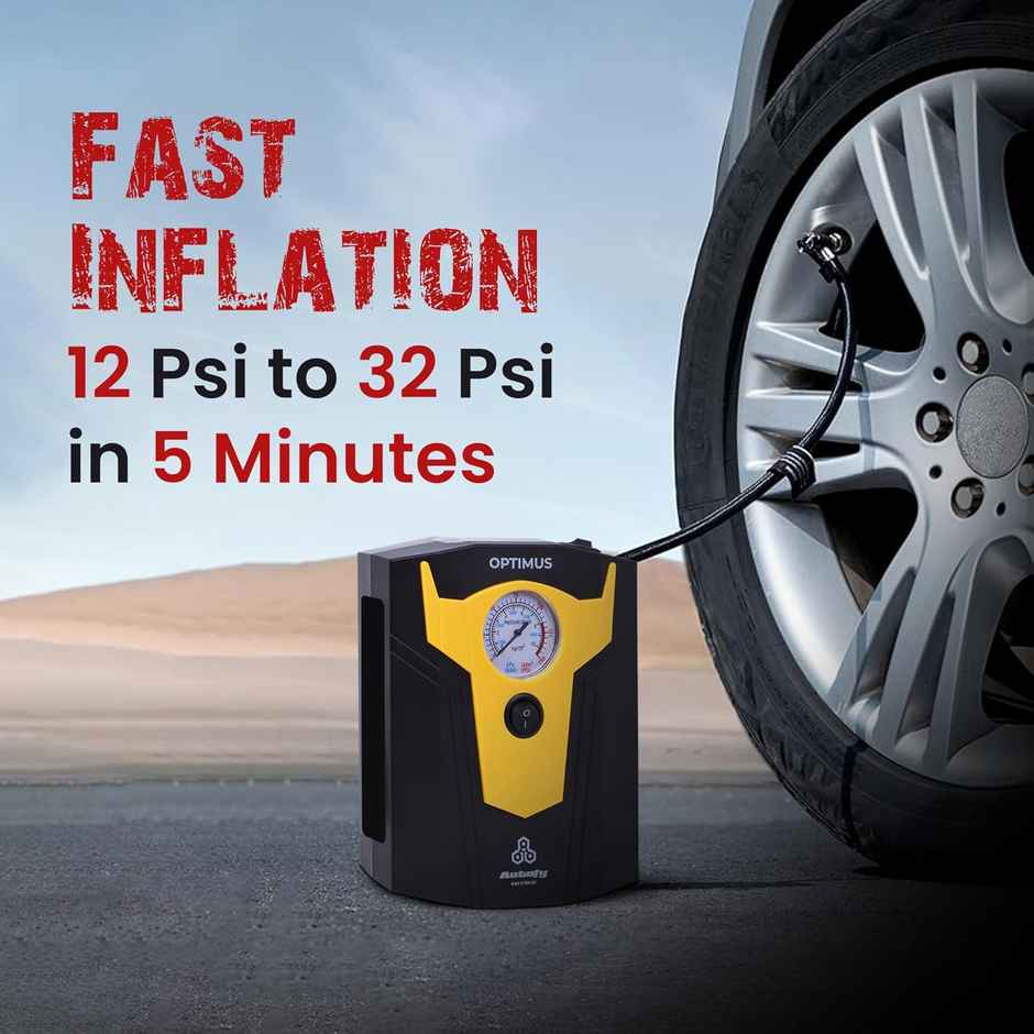 Autofy Optimus Analog Car Tyre Inflator 150Psi With Emergency Led | 100W-12V