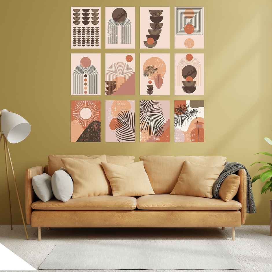 Paper Plane Design Abstract Boho Wall Posters For Living Room | Set Of 12 | Size 29 x 21 cm | D3