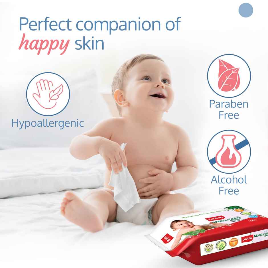 LuvLap Moisturising Wet Wipes without Lid, with Aloe Vera, Vitamin E & Chamomile Extract, 72 Wipes