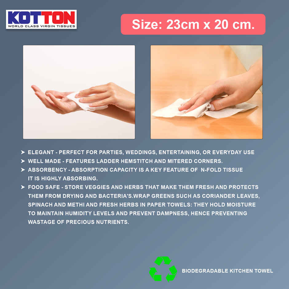 Kotton 2 Ply Kitchen Box Towel Paper Roll/100% Virgin Pulp/Paper - 20 x 20 cm - Pack of 1 -60 Pulls