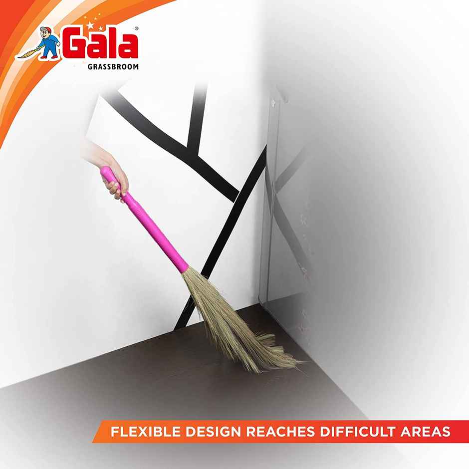 Gala Kingkong Grass Broom / Jhadu | Meghalaya Grass & Plastic, Brown & Pink)