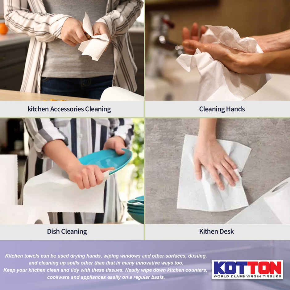 Kotton Kitchen Towel 2 Ply - 100% Virgin Pulp/Paper, 60 Pulls Per Roll