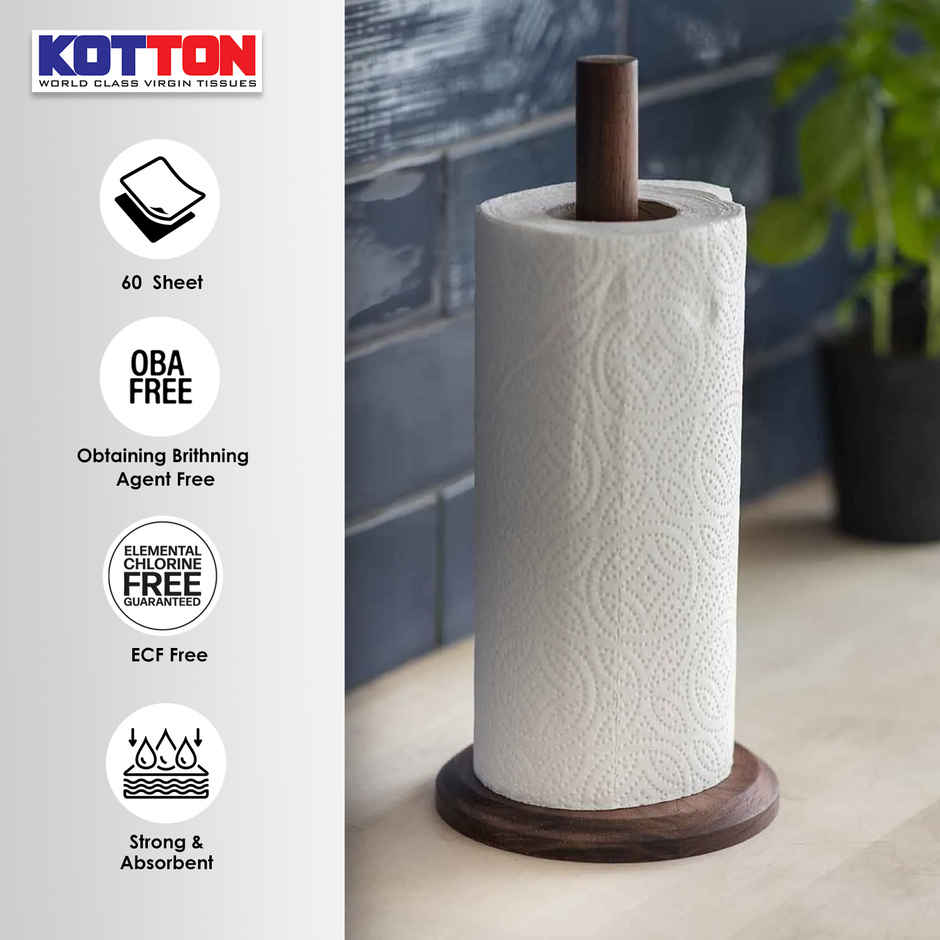 Kotton 2 Ply Kitchen Towel Paper Roll/100% Virgin Pulp/Paper | Pack of 2 Rolls - 60 Pulls Per Roll