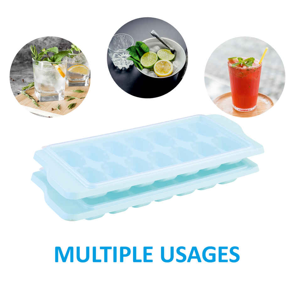 Icy Ice Cube Tray With Lid (Set Of 2) (Colour May Vary)