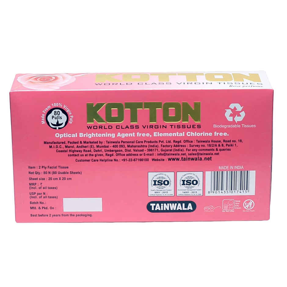 Kotton Facial Tissues Rose Square 2 Ply X 80 Pulls 1 PIECE