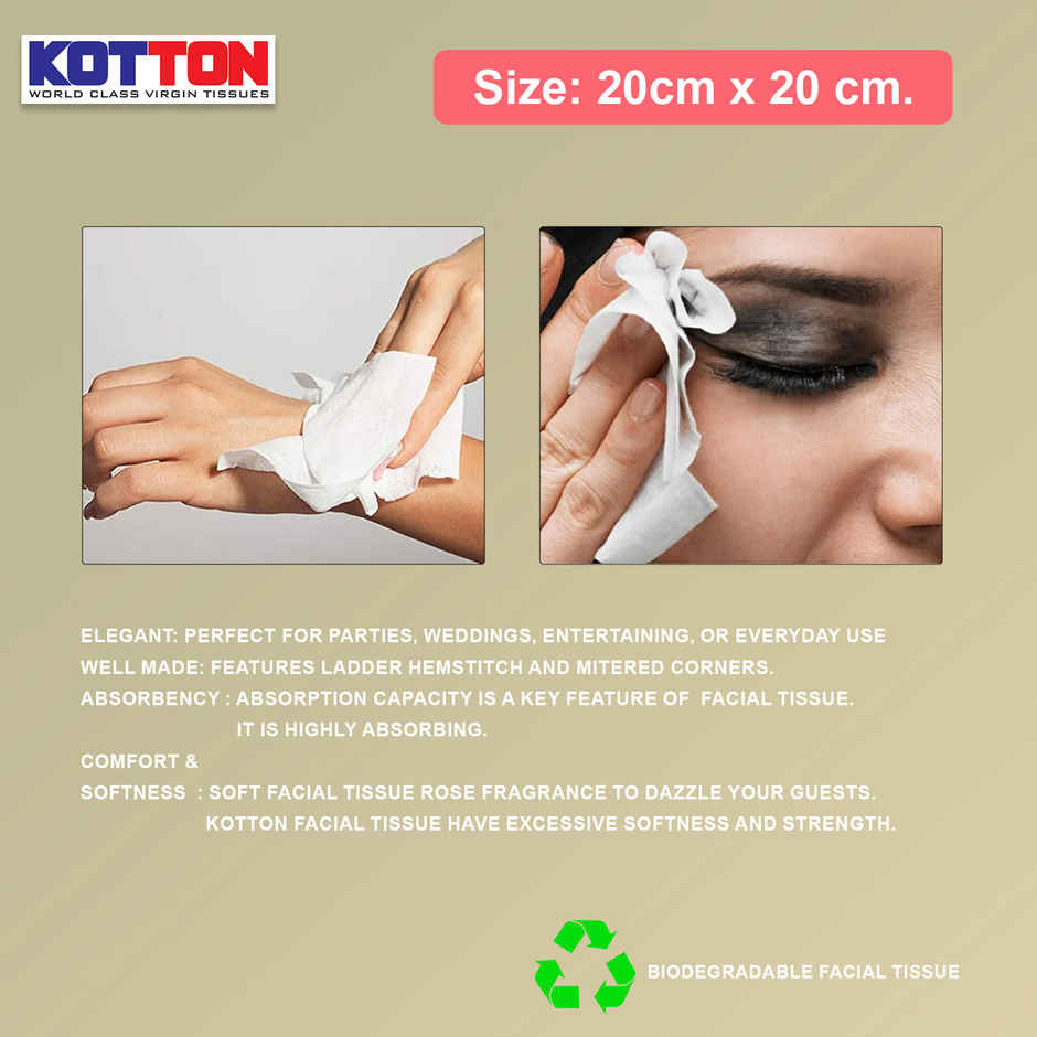Kotton Facial Tissues Rose Square 2 Ply X 80 Pulls 1 PIECE