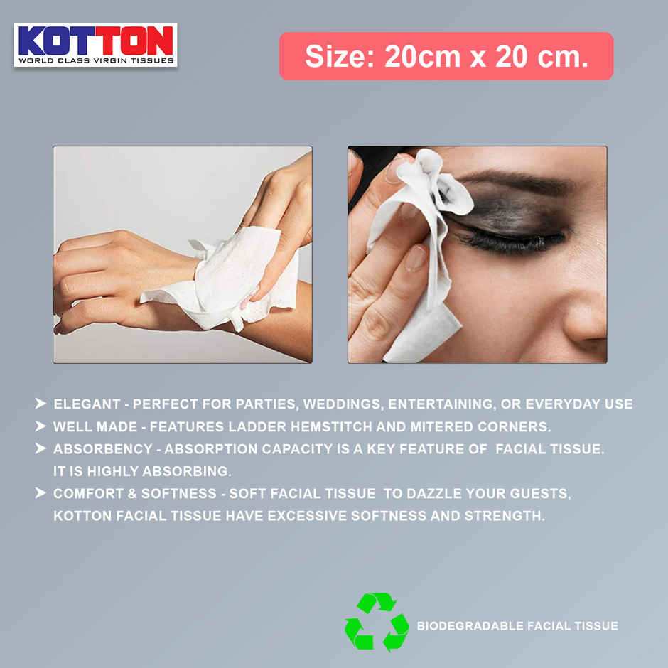 Kotton Facial Tissues Box - 2 Ply - 100% Virgin Pulp-Paper Box - 100 Pulls