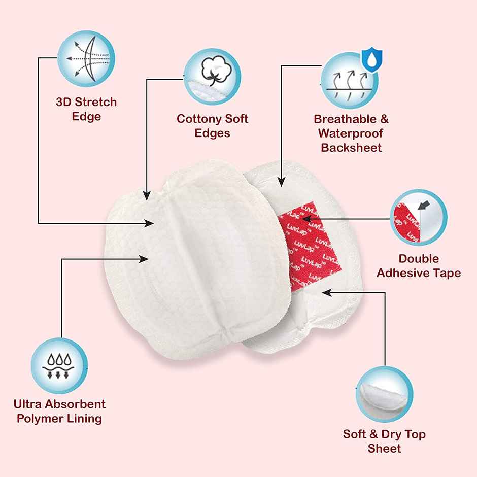 Luvlap Ultra Thin Honeycomb Nursing Breast Pads, Disposable, High Absorbent & Soft, 24 pcs