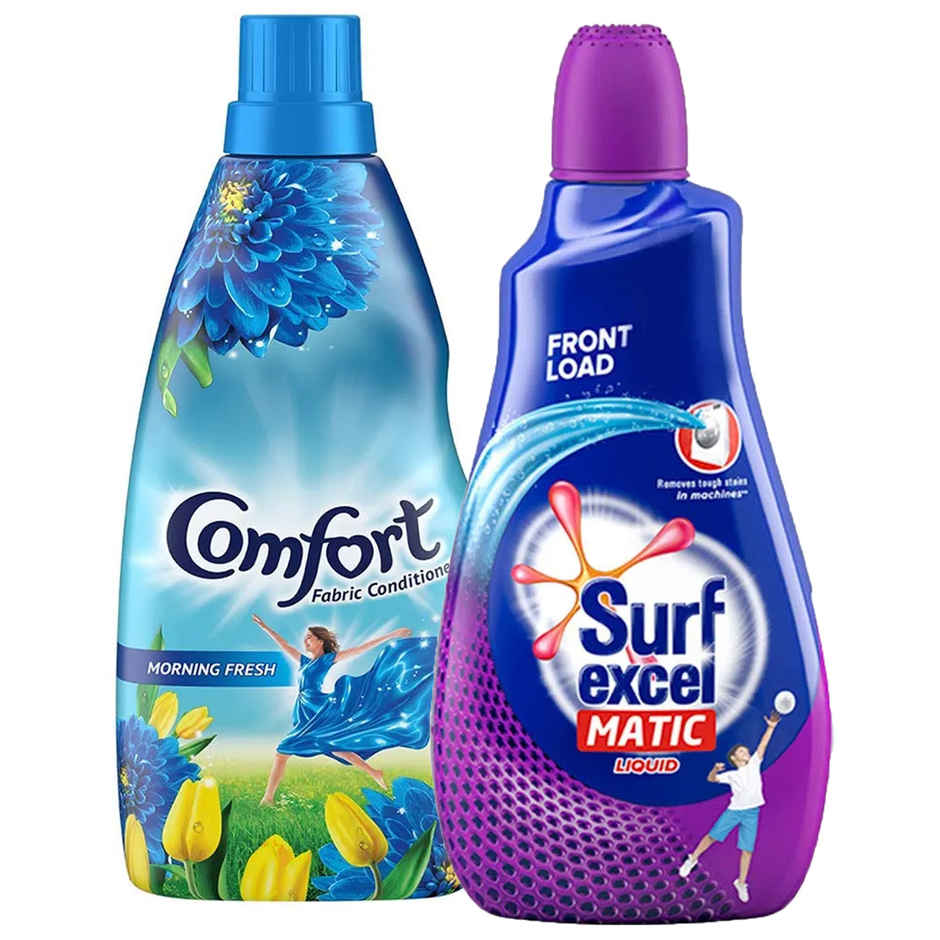 Comfort After Wash Morning Fresh Fabric Conditioner(860ml) & Surf Excel Matic Front Load Detergent Liquid(1l) Combo