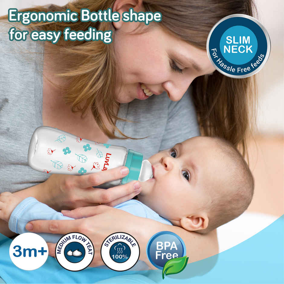 LuvLap Anti-Colic Slim/Regular Neck Essential Baby Feedding Bottle, 250ml, upto 3m+, BPA Free