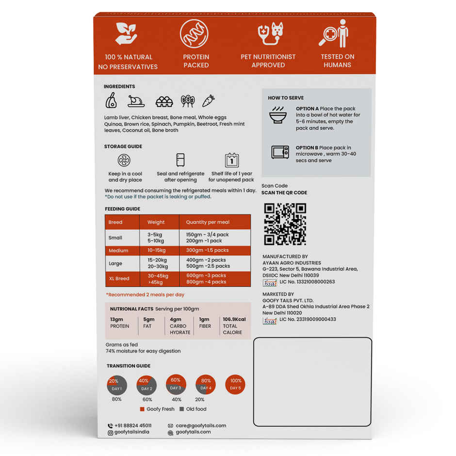 Goofy Tails Lamb & Pumpkin Fresh Dog Food | Gluten Free | Wet Dog and Puppy Food