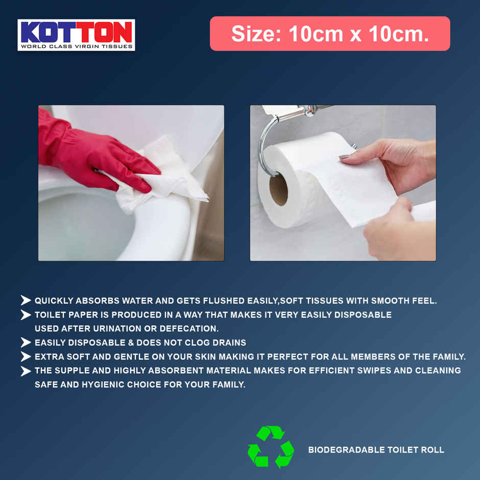 Kotton Toilet Roll - 2 Ply -100% Virgin Pulp/Paper, Pack of 4 ,230 sheets