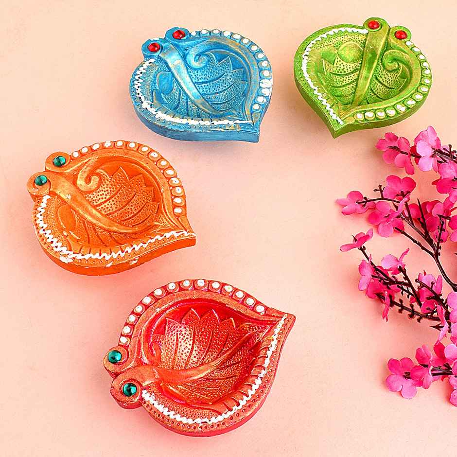 Designer Multicolor Clay Diya | 4 Pcs | Satvik