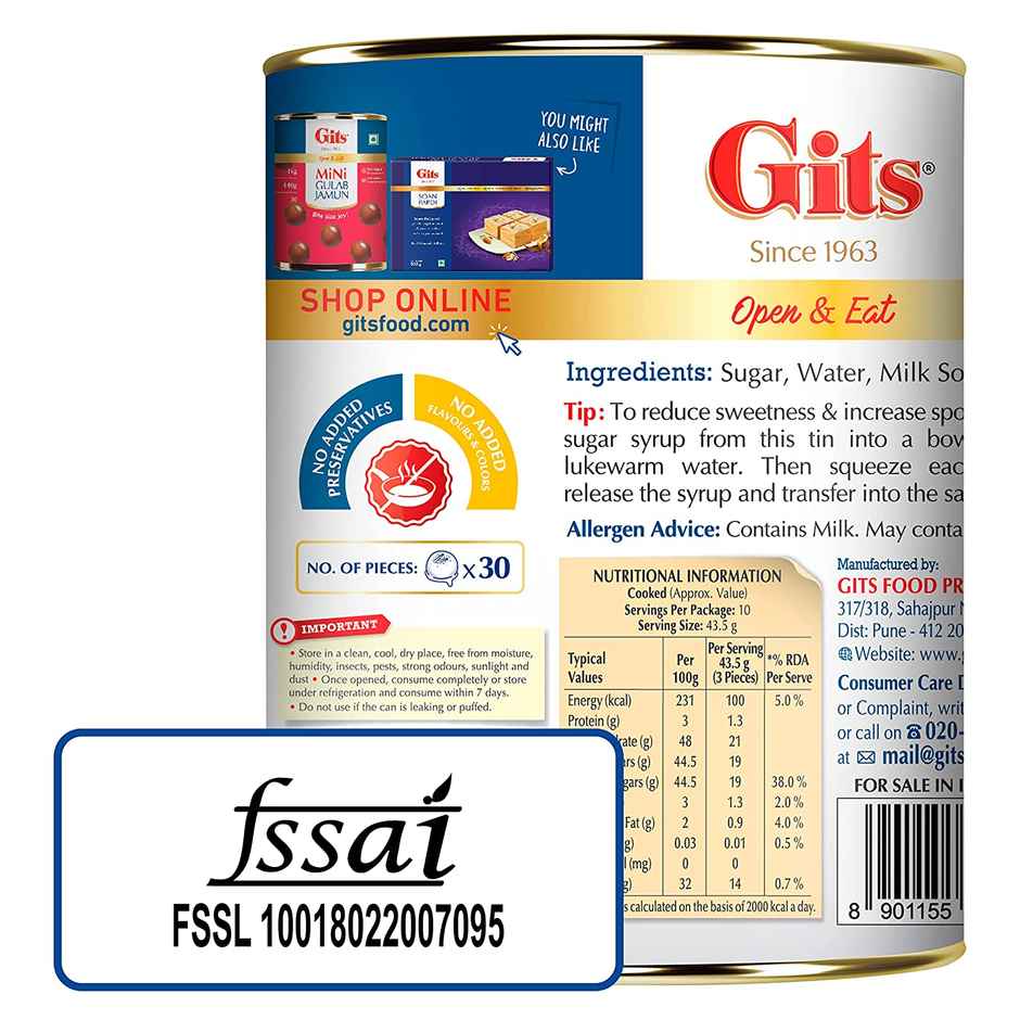 Gits Mini Rasgulla Can | Soft & Juicy Sweet