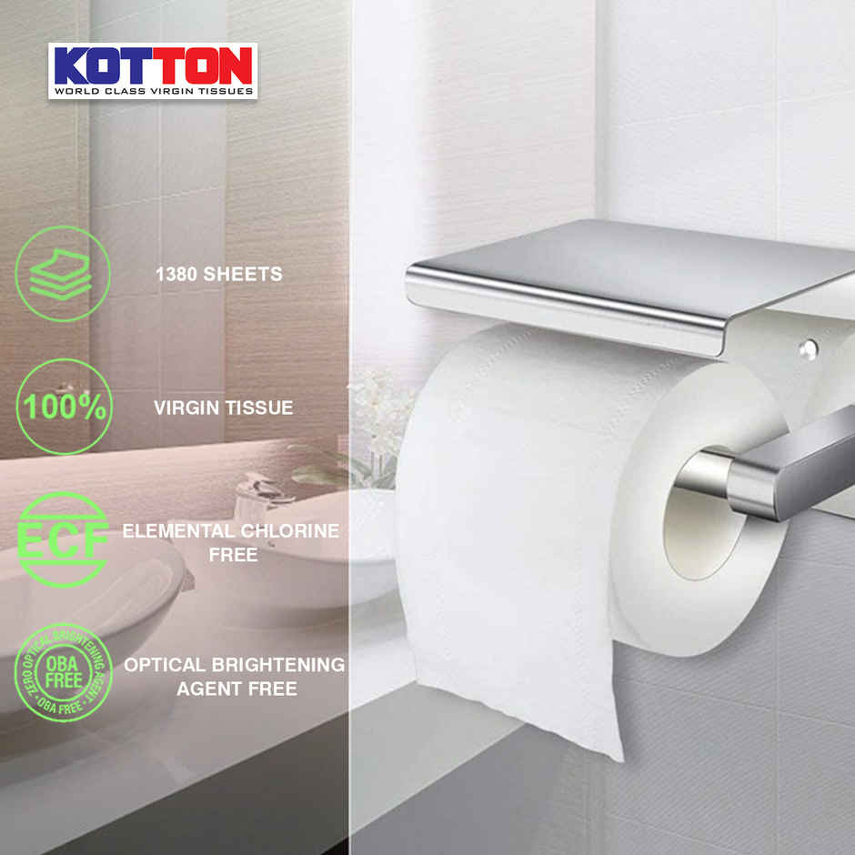 Kotton Toilet Roll - 2 Ply -100% Virgin Pulp/Paper, Pack of 6, 230 sheets