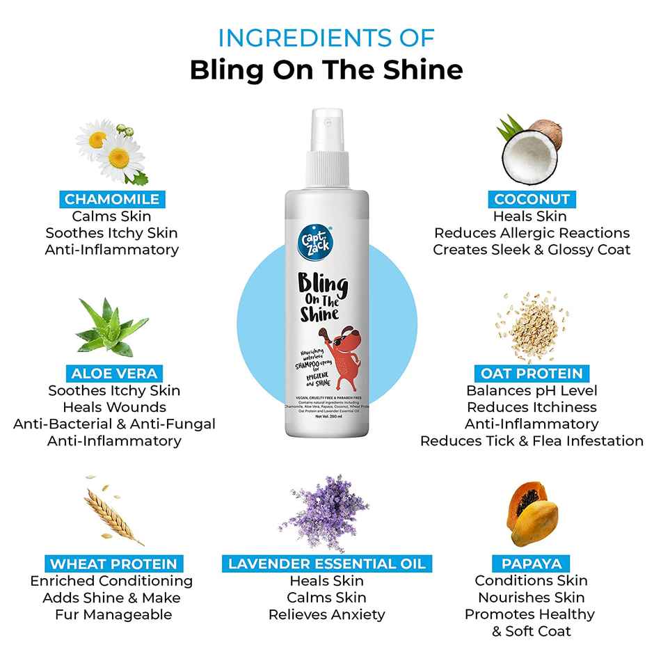 Captain Zack Bling On The Shine Nourishing Dry Waterless Spray Dog Shampoo