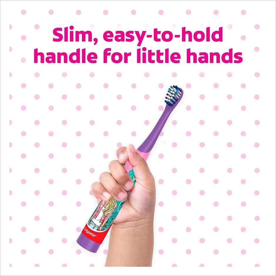 Colgate Barbie Toothbrush For Kids, Battery Powered Electric Toothbrush, Age 3+, Kids Toothbrush With Extra Soft Bristles And Slim Handle, Includes Replaceable Batteries
