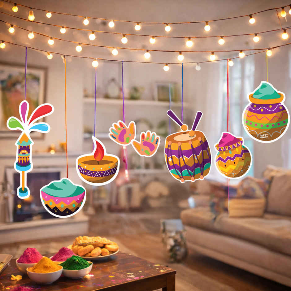 Colorful Holi Festival Paper Cut-Out Decorations with Traditional Indian Design | Party Propz