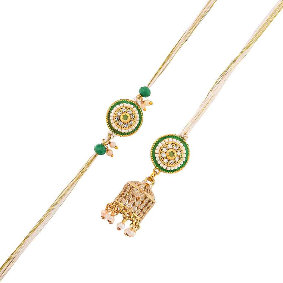 White Pearls And Kundan Bhaiya Bhabhi Lumba Rakhi | Pack of 2 | Voylla