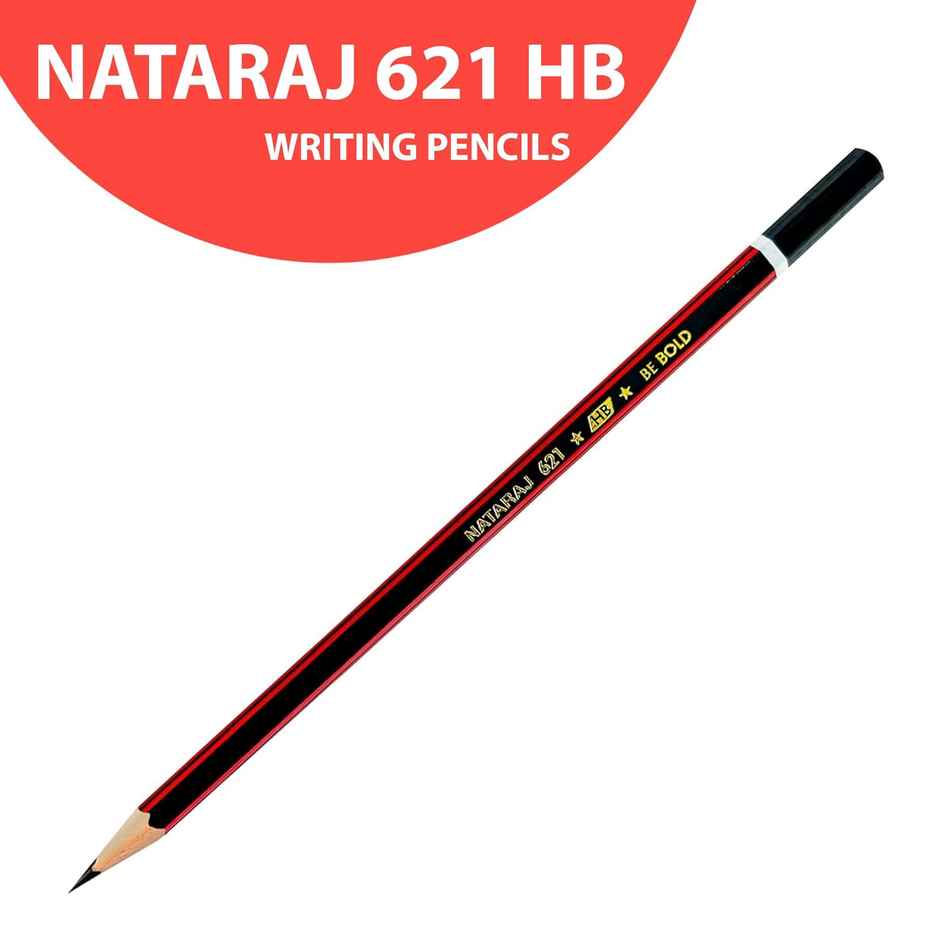 Nataraj 621 Pencil Jar-Pack Of 50, Red and Black body colour, Hexagonal Body|Black lead