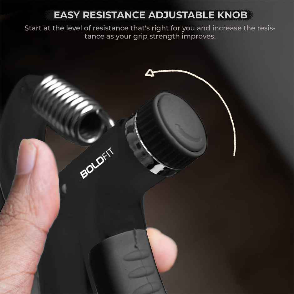 Boldfit Adjustable Hand Grip Strengthener, Hand Gripper For Men & Women For Gym 40Kg Black-Black