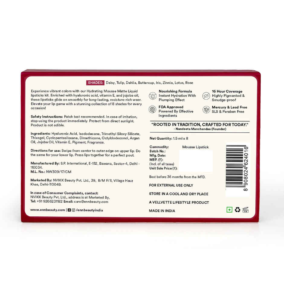 Enn Beauty Mousse Matte Liquid Lipstick Kit Set Of 8 - Test & Trail Pack