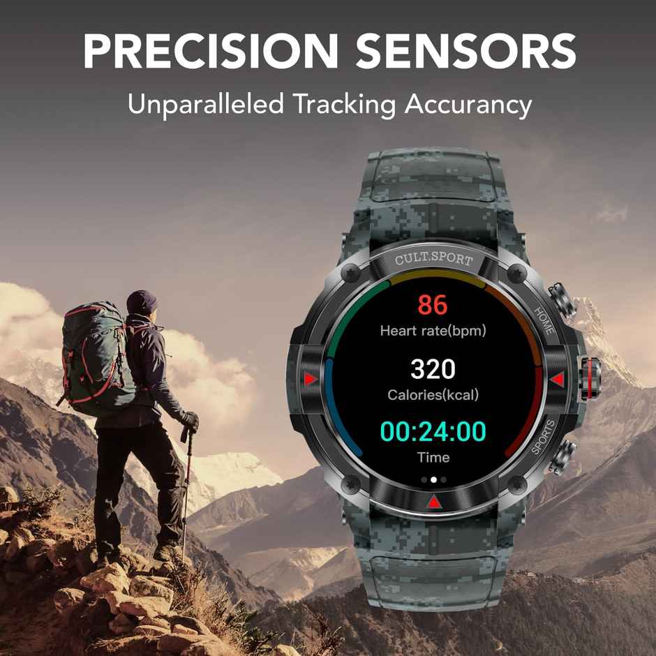 Cultsport Ranger XR 1.43" AMOLED Display Outdoor Rugged Smartwatch, BT Calling (Camo Grey)