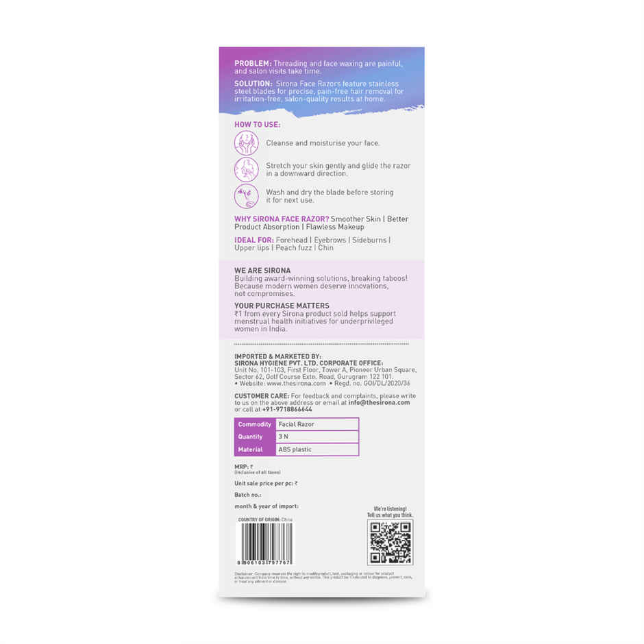 Sirona Reusable Face Razors For Women For Facial Hair - Pack Of 3