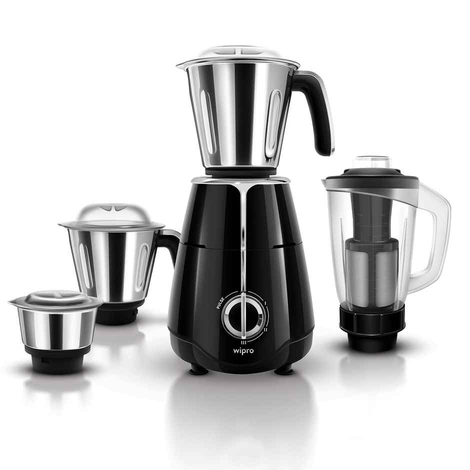 Wipro Elato FMG206 Mixer Grinder | 1000W | 4 Jars | Heavy Duty 100% Copper Motor - Black