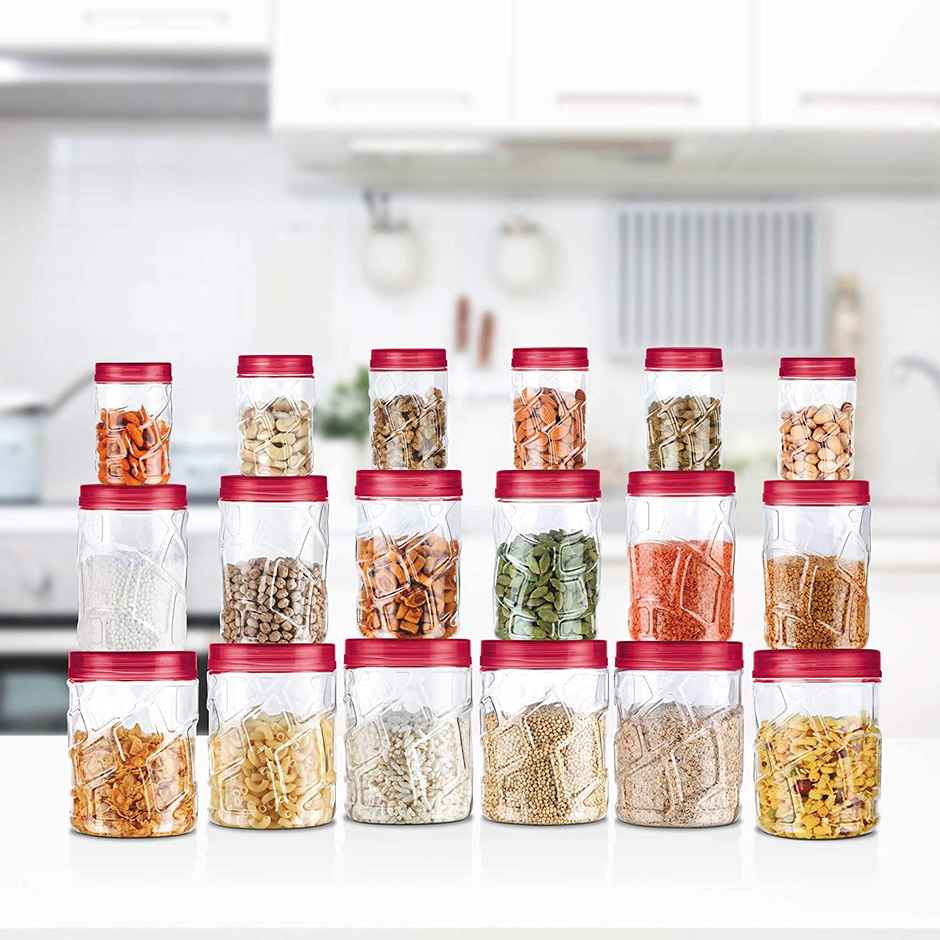 Milton Vitro Containers Kitchen Storage | 18 Pc | 6 x 230Ml | 6 x 600Ml | 6 X 1.18L |Red