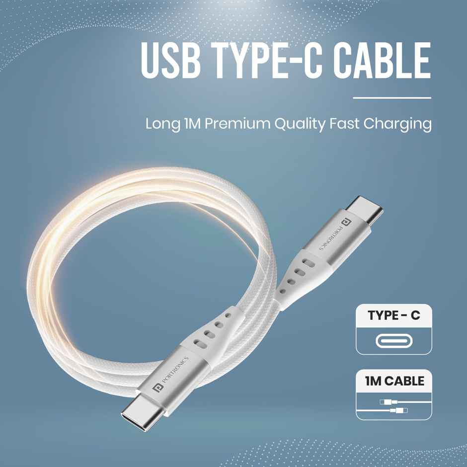 Portronics Adapto 25 Pro 25W Fast Charging Type C Adapter with Type C Charging Cable,PPS Protection,for iPhone 15/14/13/12/11 & Pro Max Series,Samsung S24/S23/S22/S20/S21/S21 Other Type C Devices - White