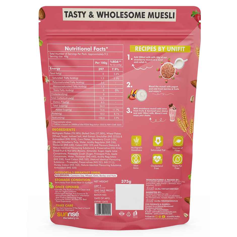 Unifit Strawberry Muesli | Crunchy and Nutritious