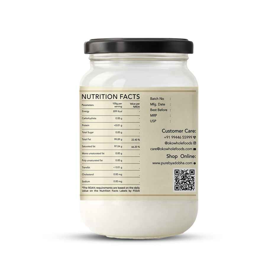 OKO Wholefoods Organic Extra Virgin Coconut Oil | Cold Pressed & Unrefined | Glass Bottle