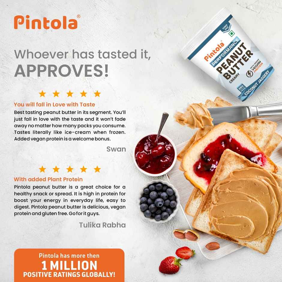 Pintola Coconut Jaggery Performance Series Peanut Butter (Crunchy) Vegan Protein 28% Protein