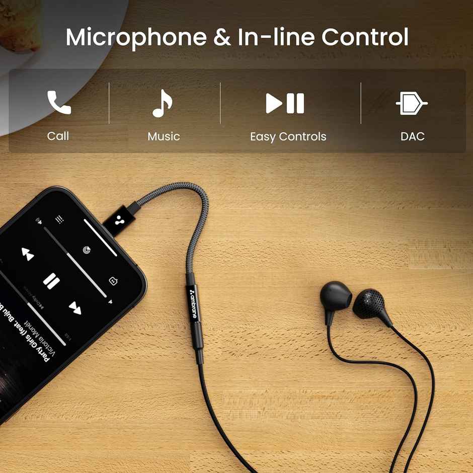 Ambrane Type C to 3.5 mm Audio Jack Converter, Connector Cable (AOTG-CX1)