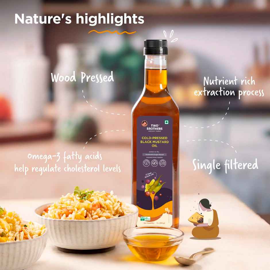 Two Brothers Black Mustard (Sarson) Wood Pressed Oil Single-filtered | Plastic Bottle