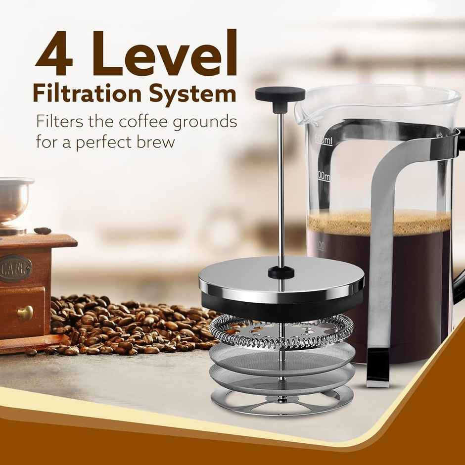 Agaro Classic French Press Coffee And Tea Maker Glass Carafe, Bpa Free Plastic Lid Strainer, 600Ml