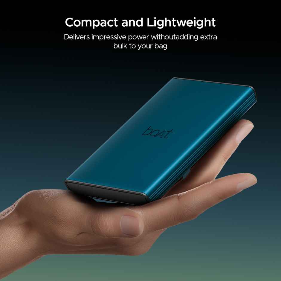 boAt Energyshroom PB300 Pro 10000mAh | 22.5W Pocket Size Compact Wired Power Bank, USB Type-C Input (2-Way Port), Pass-Through Charging, Compatible with Tablets, Smartphones, Earbuds, Smartwatch - Steel Blue