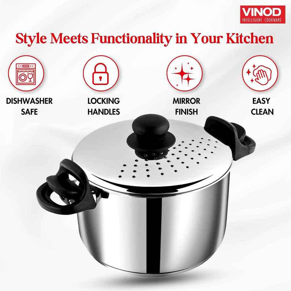 Vinod Stainless Steel Pasta Pot With Strainer Lid 4 Litres