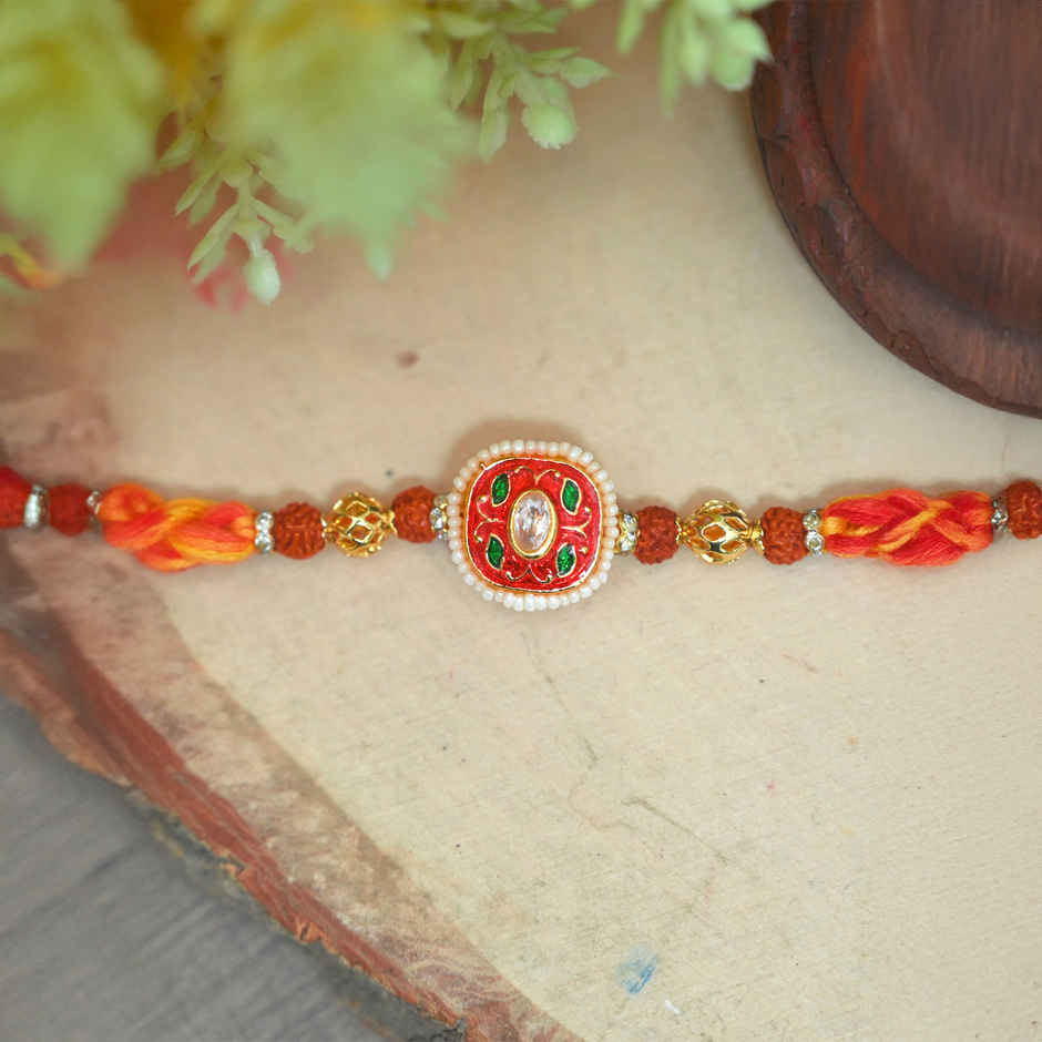 Aurum Square Rakhi With Pearls Ring & Rudrakash